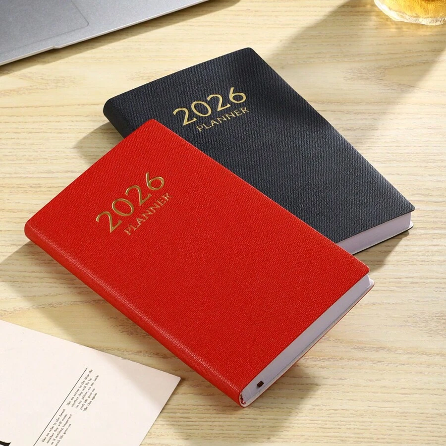 1pc A6 Size 2026 English Planner Book, 155 Sheets/310 Pages Daily Planner, Covering Jan 2026 To Dec 2026, PU Leather Soft Cover Notebook, Color Side Month Index, Applicable For Holiday Gifts, Birthday, And Daily Life Recording, School Supplies, Back To School