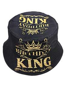 1 Stück "Bierzeit, König, Geburtstag" Krone Cartoon Muster Schwarz Beidseitig Outdoor Party Reise Strand Fischerhut, UV-Schutz - H25069 - Übersicht 17