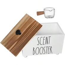 Hkr5810 Laundry Scent Booster Container Farmhouse Scent Beads Storage Organization Rustic Wood Dispenser For Clothing Fragrance Beads Laundry Room Powder Box Laundry Detergent Organizer Bin - 白色和燒木色 - 查看 1
