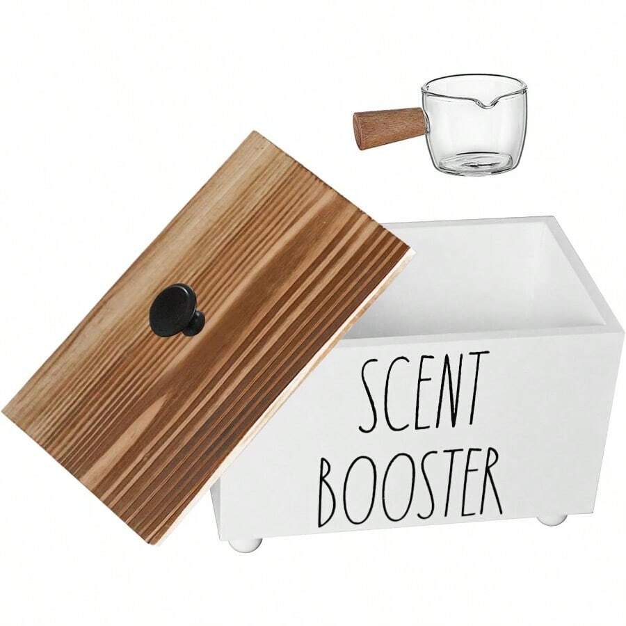 Hkr5810 Laundry Scent Booster Container Farmhouse Scent Beads Storage Organization Rustic Wood Dispenser For Clothing Fragrance Beads Laundry Room Powder Box Laundry Detergent Organizer Bin - 白色和燒木色 - 查看 1