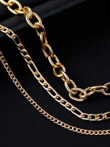 3pcs/Set Gold Multilayer Necklace For Women, Fashion Minimalist Style Chunky Chain Layered Necklace Set, Gift For Her (Chain, Clasp, Beads Quantity Random) - Yellow Gold - View 7