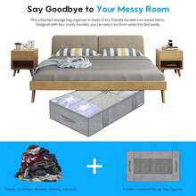 1 Pc Extra Large Underbed Storage Bag With 4 Handles And 2 Sturdy Zippers, Foldable Blanket/Clothes/Quilt Storage Bag With Clear Window, Herringbone Gray, Linen Black