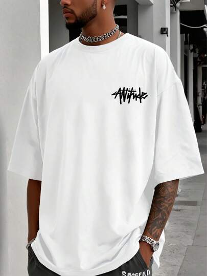 Men's Casual Street Style Short Sleeve T-Shirt, Heather Gray With "ATHENS" Handwritten Print, Crew Neck