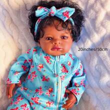 Muñeca bebé Reborn de 20 pulgadas con piel negra, muñeca de tela afroamericana neutra de género, bebé recién nacido realista y lindo, juguete de arte hecho a mano, regalo para niños de 3+ años