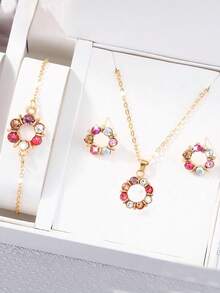 1 Set Teens/Young Adult Simple Butterfly Design Necklace, Earrings, Bracelet, Ring Jewelry Set, Fashion & Versatile - Multicolor - View 4