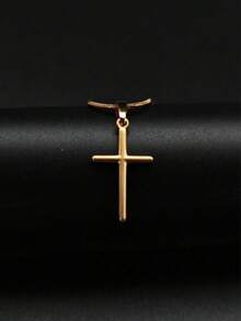 1 时尚立体十字架吊坠项链，小众奢华设计，百搭日常节日佩戴 - 金黃色 - 查看 3
