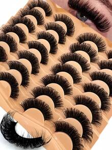 HBZGTLAD 14 Pairs Fluffy Crossed Thick Natural Looking Synthetic Mink Eyelashes, Extra Long 3D Handmade Lash Extension, Reusable Makeup False Eyelashes, Assorted Styles - 濃密款 - 查看 1