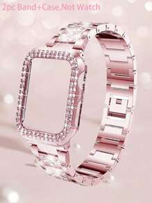 2 pièces/Ensemble Bracelets de montre Apple Bracelet de montre Apple Rose+ Étui de protection pour montre Apple Breloque en métal avec diamants scintillants. Le bracelet et l'étui de protection conviennent aux séries Ultra SE 10/9/8/7/6 5/4/3/2/1 compatibles avec les tailles de bracelets de montre Apple de 38 mm, 40 mm, 41 mm, 42 mm, 44 mm, 45 mm, 49 mm. 2 pièces de remplacement de bracelet de montre en métal avec des strass pour dames