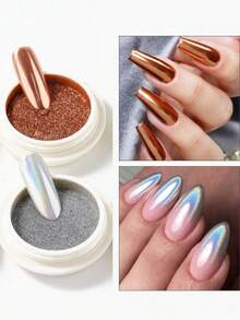 6 Jars Chrome Nail Powder, 6 Colors Holographic Chrome Effect Magic Mirror Nail Powder Nail Powder Set, Aurora Iridescent Dust Shiny Nail Glitter Powder With Magic Mirror Effect For Nail Art Design Decoration - Nhiều màu - Xem 5