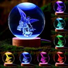 2pcs (Engraved Crystal Ball And Wooden LED Colorful Light Base) 3D Crystal Ball Night Light, Home Decor Night Light, Perfect Gift