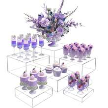 自助食品展示架，透明亚克力意大利面分配器，自助餐桌食品甜点展架，带空心底部的立方体嵌套展示柱 - 無色 - 查看 8