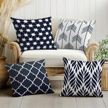 4个装深蓝色几何枕套，方形现代户外枕套装饰靠垫套，适用于家居沙发车内装饰，单面无枕芯 - 深藍色 - 查看 6