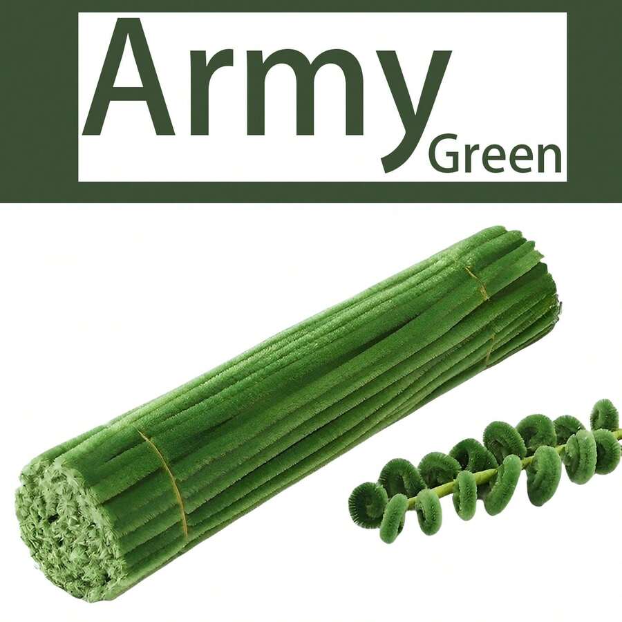 50/100/200/300/400/500支 軍綠色手工毛根管，軍綠色手工毛根管大包裝，軍綠色雪尼爾棒，毛絨棒手工用品，藝術毛根管，綠色毛根管，適用於DIY藝術手工項目與裝飾