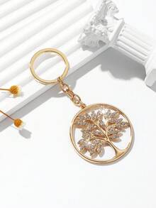 1pc Fashion European Style Hollow Circular Tree Of Life Shaped Keychain Decoration, Embellished With Rhinestones, Suitable For Women Car Keys And Bags Car Accessories Bag Charm Backpack For School Cute Goth Y2k Halloween Accessories Teachers Day Christmas Gift Ideas Bag Lanyards With Id Holder Car Accessories Bag Charms - Multicolor - View 13