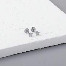 2pcs/Set High-End Sweet Star Internally Threaded Stud Earrings, 316L Stainless Steel Hypoallergenic Ear Piercing, Nose/Lip Stud