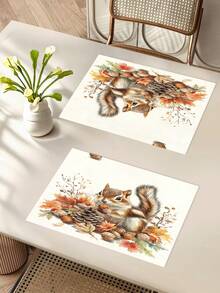 1pc Thanksgiving Squirrel Decorative Table Runner, Autumn Harvest Linen Table Runner, Plaid Pumpkin Table Runner, Squirrel Table Runner, 1 Table Runner, 4 Placemats, 1 Cushion Cover, 3 Product Options, Seasonal Home Decor Indoor/Outdoor Party Supplies, Autumn Decor, Thanksgiving Decor, Room Decor - Multicolor - View 5