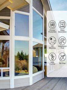 1 Roll Of One-Way Privacy Window Film, Heat Insulating Film Window Sunscreen Window Film One-Way See-Through Anti-Peeping Sunshade Balcony Anti-Travel Shading Glass Sticker Home Decoration, Anti-UV Heat Control For Home Office, Reflective Heat Control Anti-UV Glass Door Sticker - Multicolor - View 6