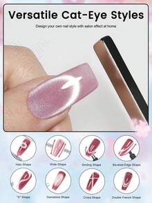 YOKEFELLOW 6瓶10毫升猫眼磁性凝胶指甲油，樱花粉番石榴绿银色闪粉，UV LED可卸持久美甲，适合沙龙和家庭DIY - 彩色 - 查看 6