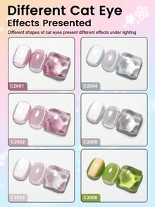 YOKEFELLOW 6瓶10毫升猫眼磁性凝胶指甲油，樱花粉番石榴绿银色闪粉，UV LED可卸持久美甲，适合沙龙和家庭DIY - 彩色 - 查看 2