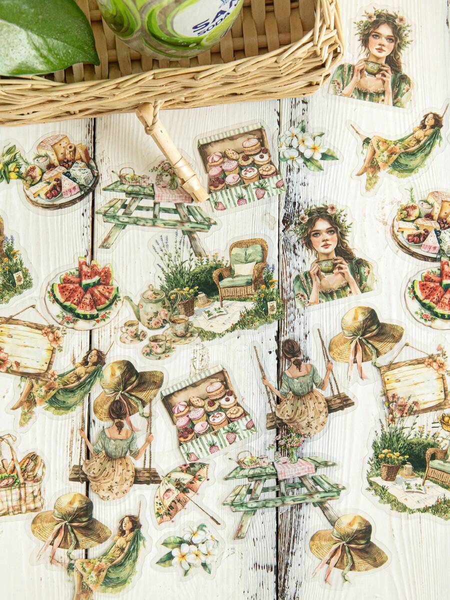 CANDY POETRY 1 包 30 张 INS 风格生活计划贴纸，创意美学贴纸，DIY 装饰工艺用品，节日礼物，个性化剪贴簿，学校文具，学校用品，返校 - 綠色 - 查看 1