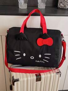 Sanrio Bolso de viaje de gran capacidad con lazo estiloso de Hello Kitty de Sanrio Fashion - Bolso cruzado de hombro elegante de poliéster para mujer, estampado de animal de dibujos animados, para mujer, bolso de graduación blanco para la escuela, accesorios escolares