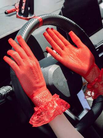 1 Pair Elegant Mesh Lace Trim Gloves