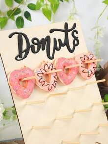 1 pieza/2 piezas, Soporte de madera para donas, Tabla colgante decorativa para donas, Soporte para postres, Suministros para tienda de pasteles, Decoración para fiesta de cumpleaños, Decoración para fiesta de aniversario de boda, Decoración para fiestas en casa - Albaricoque - Ver 2