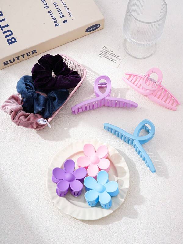 Conjunto de 9 peças de grampos de cabelo e grampos de garra de flores de cor sólida, acessórios de cabelo scrunchies casuais para escritório/dia a dia, faixas de cabelo de rabo de cavalo em cores doces, acessórios de cabelo, verão