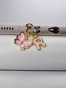 1pc创意粉色蝴蝶字母/欧式26个大写字母缩写/手机防尘塞/装饰/挂件/吊坠/手机挂钩/精致/节日使用保护您的设备/适用于Type-C/Lighting（5-14）型号 - 粉色 - 查看 43