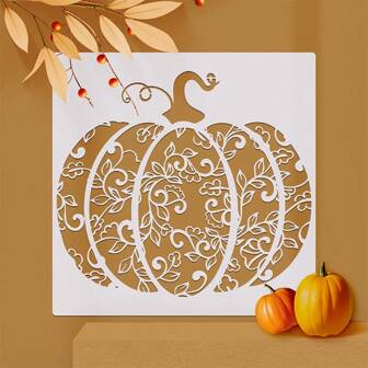 1pc Floral Pumpkin Stencil, 11.8 Inch Reusable Fall Painting Template For Autumn Decor, DIY Crafts, Canvas, Glass Home Spray Painting,Back To School,School Supplies