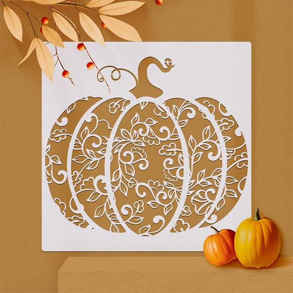 1pc Floral Pumpkin Stencil, 11.8 Inch Reusable Fall Painting Template For Autumn Decor, DIY Crafts, Canvas, Glass Home Spray Painting,Back To School,School Supplies