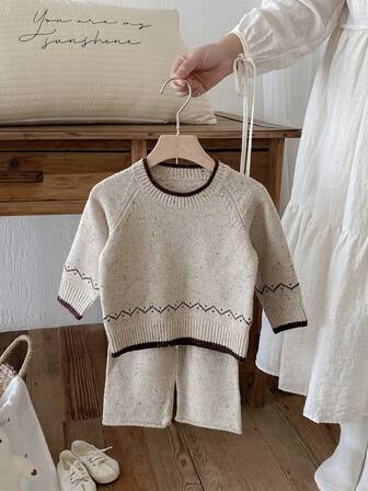 2pcs Children Infant Boys Casual Wool Sweater Pullover And Long Pants Set, Comfortable And Fashionable Outfit For Autumn/Winter