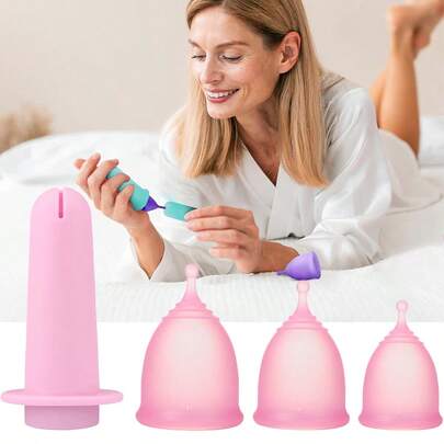 Period Care Products - Silicone Menstrual Cup Set & Cup Insertion Tool - Reusable Menstrual Cup To Replace Sanitary Pads Against Leakage, Suitable For Swimming, Comfortable & Easy To Insert Using The Cup Applicator - Hygienic & Reusable - Compatible With Most Menstrual Cups, Suitable For Teenagers Or Beginners (Must Use Lubricant)