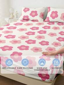 1pc Pink Floral Fitted Sheet, Bedding, Mattress Protector, Bed Cover, Home Textile, Breathable Anti-Pilling, Home Decor, Suitable For All Bed Sizes - Twin, Full, Queen, King, Dust-Proof Fitted Sheet, Excluding Pillow And Pillowcase, OEKO-TEX - Multicolor - View 7
