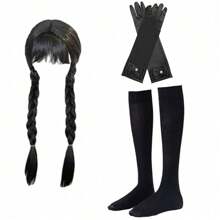 1pc Anime Black Wednesday Wig, Suitable For Christmas, Long Straight Black Synthetic Wig, Suitable For Girls, Carnival/Christmas/Halloween Costume Role-Playing
