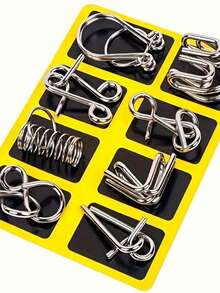 8pcs Metal Wire Puzzle Game Set, Unlock Chain Series Games, Magic Party 9-Ring Intelligence Club Classroom Lock'