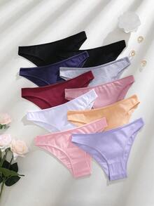 10件套女士低腰纯色内裤，舒适休闲 - 彩色 - 查看 3