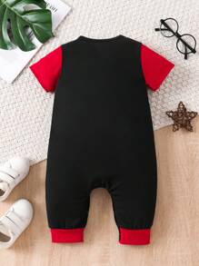 Toddler Boys' Fashionable Casual Cute Simple Outdoor Soft Gift Spiderweb Print Crew Neck Short Sleeve Romper, Summer