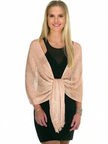 Metallic Glitter Shawl Wrap For Evening Dresses And Weddings - الخوخ الوردي الباهت - مشاهدة 8