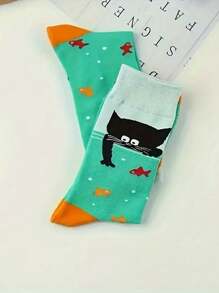 1 par de calcetines casuales y coloridos con estampado de gato lindo