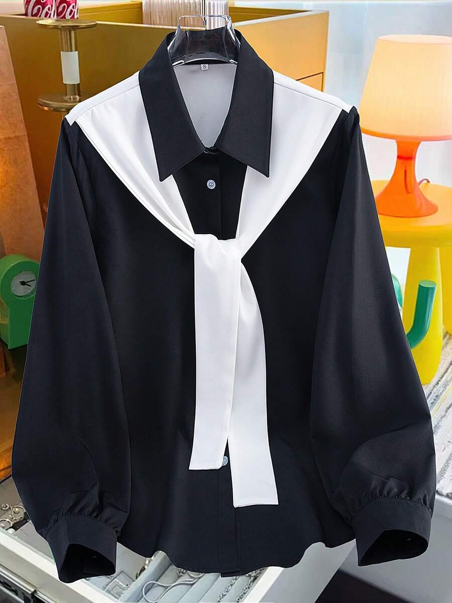 Fashionable Women's Versatile Casual Knotted Button-Up Blouse