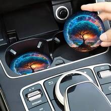 1 Set Isi 2 Alas Gelas Mobil Motif Pohon Berwarna, Kompatibel Universal, Terbuat dari Karet Alami Bagian Bawah Anti Selip dan Poliester Bagian Belakang, Dapat Dicuci, Berat 15 Gram, Kain Rajut Penyerap 2,8 Inci, Alas Penyimpanan Kartun Lucu, Digunakan untuk Interior Kendaraan - MultiWarna - View 4