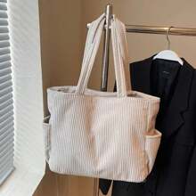 Alwy Bolsa Grande Tote de Mão Ombro Feminina Veludo Cotelê Moda Simples Faculdade Trabalho Moderna Presente dia Dos Namorados
