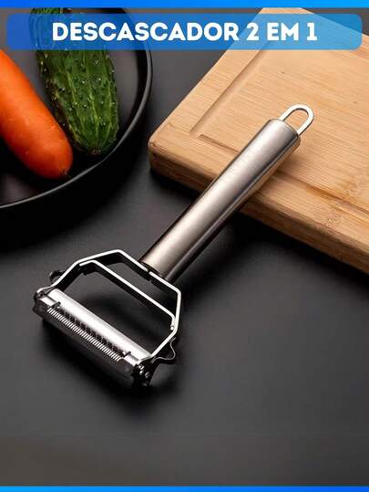 Fatiador E Descascador Dupla Lâmina 2 Em 1 Para Frutas, Legumes e Verduras Aço Inox