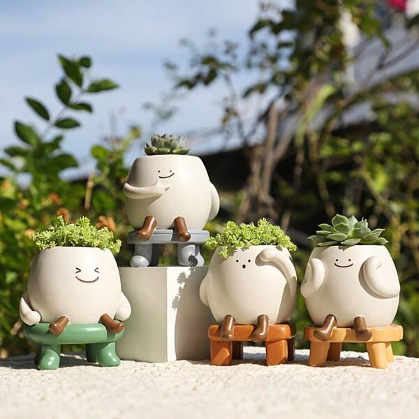1 pièce Petit vase de plante succulente en résine blanche mignonne, plante décorative créative pour jardin intérieur, décoration de balcon