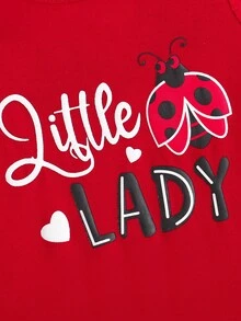 2pcs Baby Girls' Long Sleeve Ruffle Trim Cartoon Bee Print Jumpsuit And Headband Set - Red - View 3