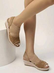 交叉松紧带绳帆布鞋厚底时尚女鞋