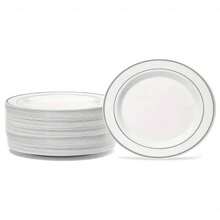 2/5/10/20/30/40/50 buc/set farfurii albe cu margine argintie, potrivite pentru familie, exterior, nuntă, petrecere acasă, reutilizabile, veselă pentru evenimente de vară, utilizare multiplă, rechizite școlare