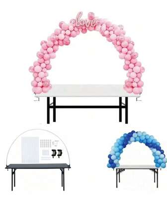 桌面气球拱门套件带可调节支架柱塔，适用于生日、婚礼、新娘送礼会、乔迁庆宴 - 通用节日装饰，塑料材质，无需电力
