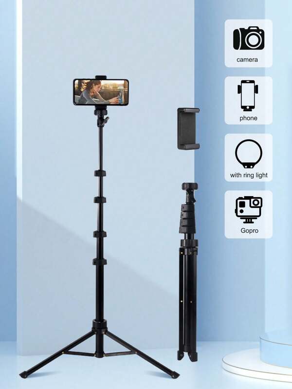 UEGOGO UEGOGO 63 Inch/160cm Adjustable Floor-Standing Phone Tripod With 360° Rotating Head & Sturdy Aluminum Construction For Live Streaming, Vlogging, Family Events, Outdoor Activities, Tripod For Phone For Summer Vacation, Travel, Outdoor Activities, Live Streaming, Stable Recording Selfie Stick